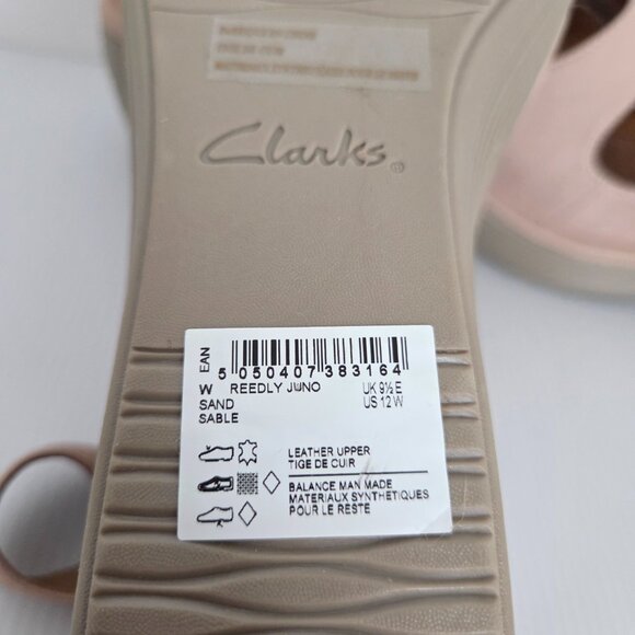 Clarks Reedly Juno Nubuck Wedge Triple Strap Sandals Sand Desert Size 12W - Picture 4 of 9